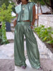 Casual shiny women's vest and wide leg pants set